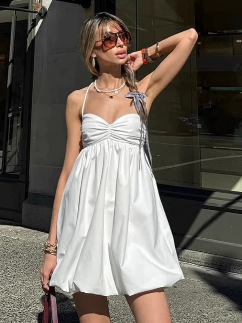 Forever 21 White High Waist Spaghetti Strap Mini Dress Summer
